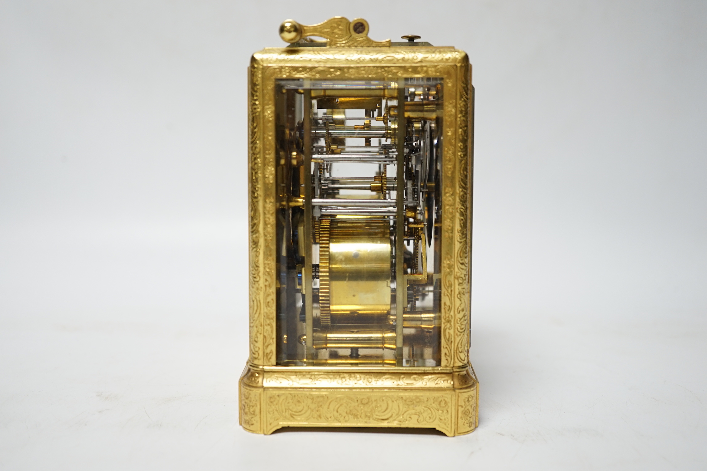 An ornate 19th century French repeating carriage clock with alarm, signed Dent a Paris, 13.5cm high